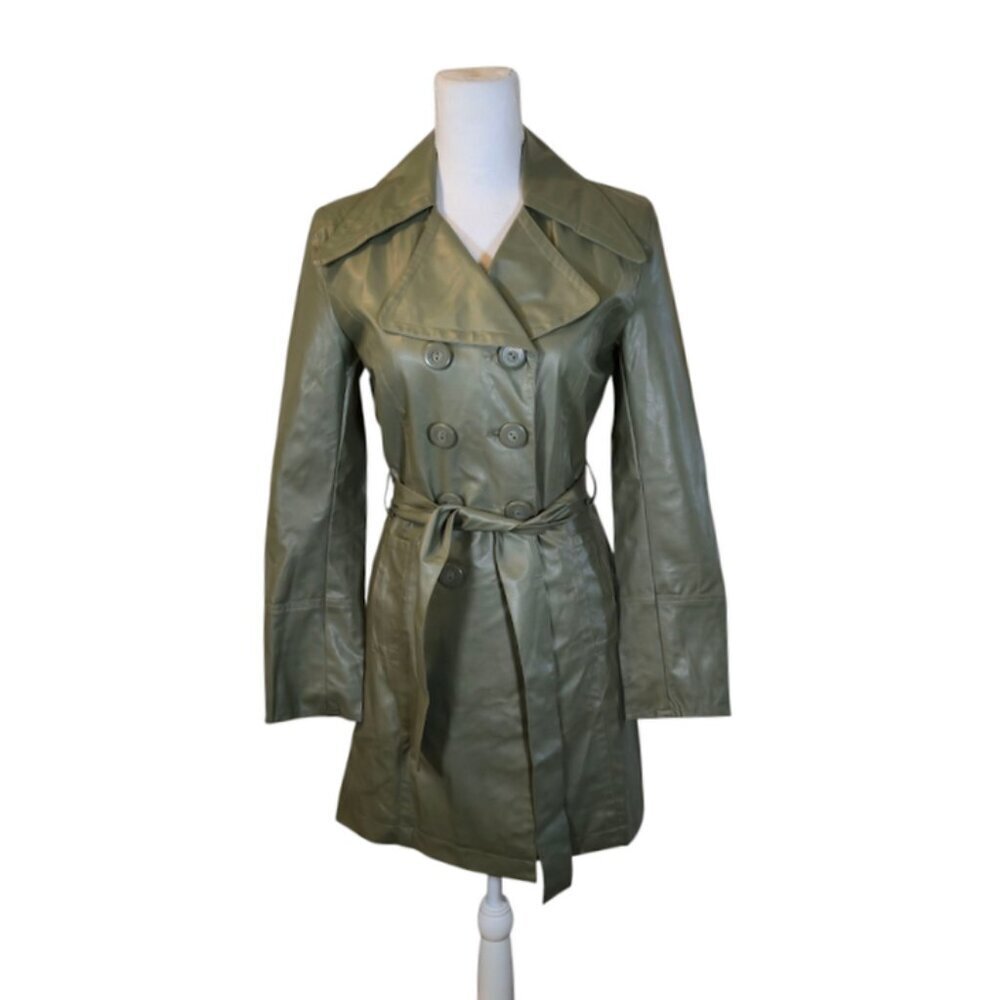 Last Kiss Double Button Rain Coat Size Small Green Belt Classic Preppy